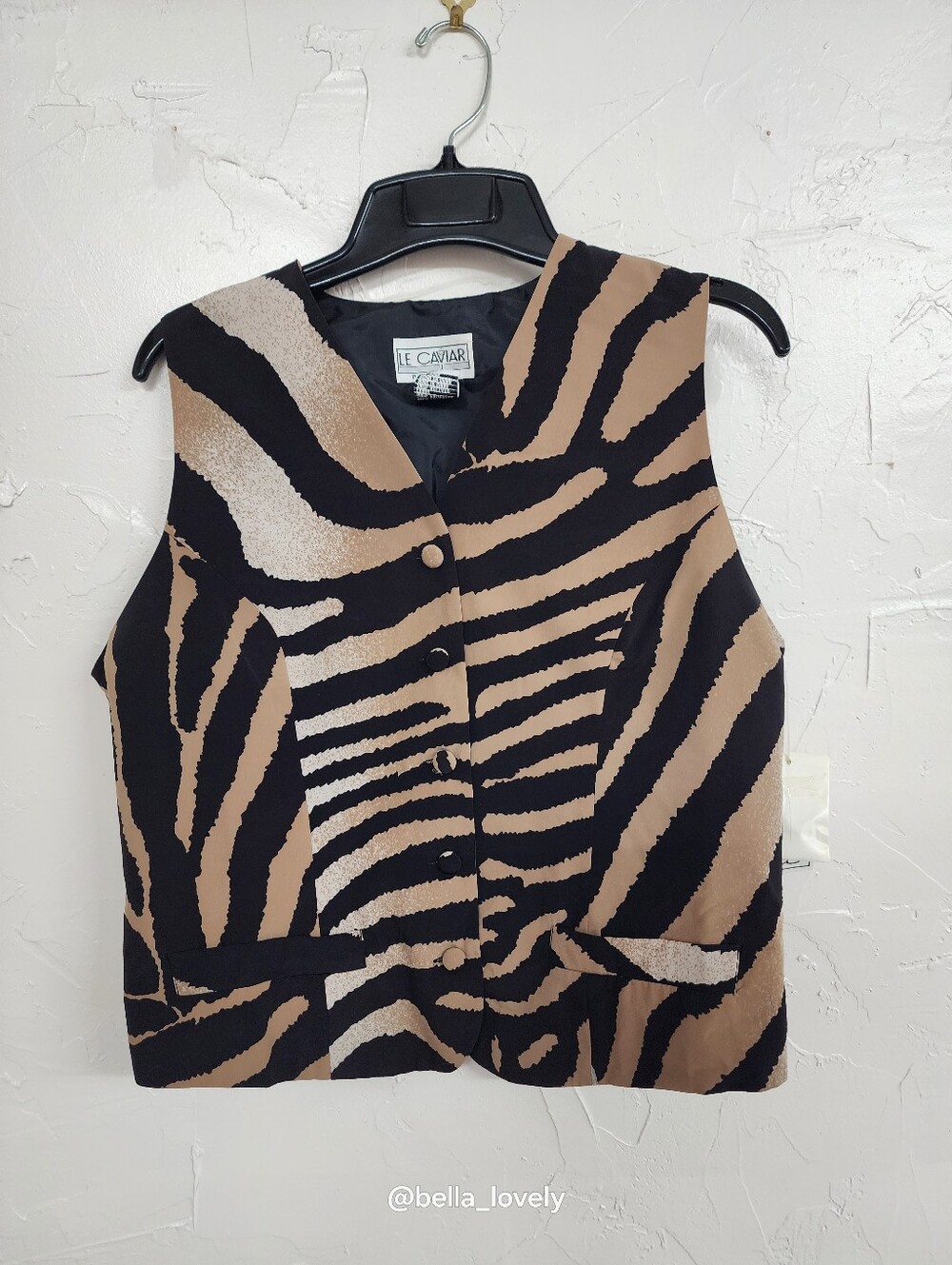 NWT Le Caviar Zebra Print Button Front Vest - Black & Tan
